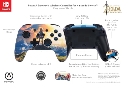 PowerA Enhanced Wireless Controller for Nintendo Switch/Switch 2 / Switch Lite/OLED Model - Kingdom of Hyrule - Gamepad, game controller, Officially Licensed - color: Kingdom of Hyrule