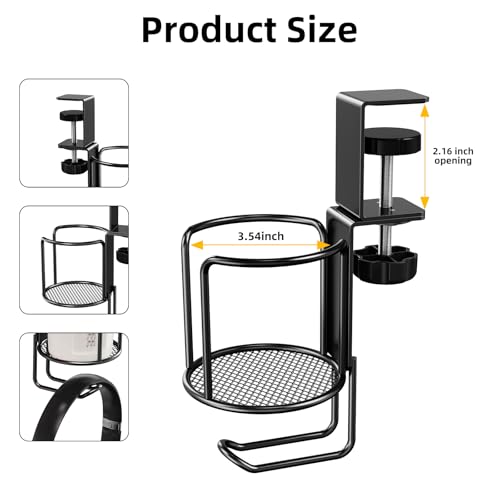 CABTE 2 in 1 Desk Cup Holder with Headphone Hanger Holder | Anti-Spill Clip-On Table Cup Hook with 360° Rotation for Lawn Chair, Office Home Gaming Table (1 PACK) - color: 1 PACK