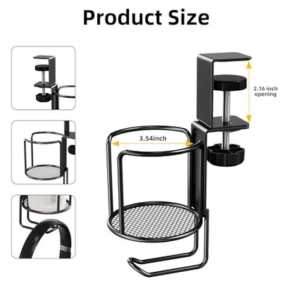 CABTE 2 in 1 Desk Cup Holder with Headphone Hanger Holder | Anti-Spill Clip-On Table Cup Hook with 360° Rotation for Lawn Chair, Office Home Gaming Table (1 PACK) - color: 1 PACK