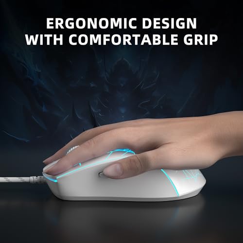 MageGee G6 Wired Gaming Mouse, Ergonomic USB Optical Mouse with 7 Colors Breathing LED Backlit, 6 Adjustable Speed Levels from 600 to 3200 for Laptop PC Computer Games & Work, White - color: white