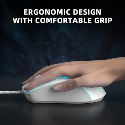 MageGee G6 Wired Gaming Mouse, Ergonomic USB Optical Mouse with 7 Colors Breathing LED Backlit, 6 Adjustable Speed Levels from 600 to 3200 for Laptop PC Computer Games & Work, White - color: white