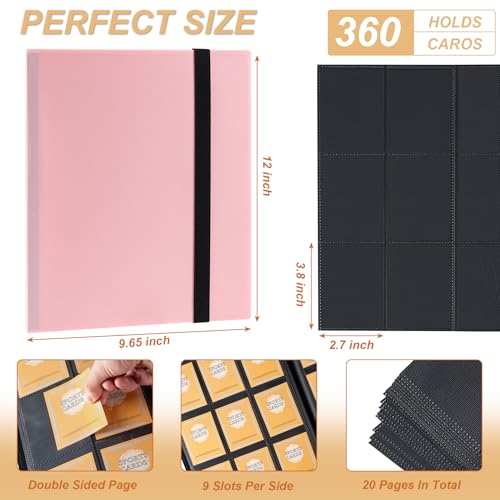 Card Binder 9 Pocket Storage 360 Card Binder,Trading Card Binder (Pink） | Senior and Sturdy Side-Loading Album,Intended For YuGiOh,MTG, TCG,Game Cards & Baseball Card Binde - color: Pink