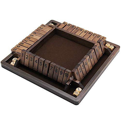 Juegoal Wooden 4 Players Shut The Box Dice Game, Classics Tabletop Version and Pub Board Game, 12 inch - style: 4 Players