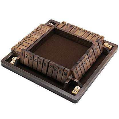 Juegoal Wooden 4 Players Shut The Box Dice Game, Classics Tabletop Version and Pub Board Game, 12 inch - style: 4 Players