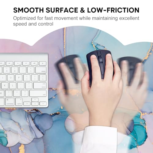 JIKIOU Ergonomic Keyboard Wrist Rest &Large Mouse Pad&Mouse Wrist & Cup Pad | Cute Cloud Shape, 4 in 1 Memory Foam Desk Mat, Ultra-smooth Surface, Savior of Wrist Pain, Anti-slip Rubber Base, Waterproof - color: 06Marble Blue