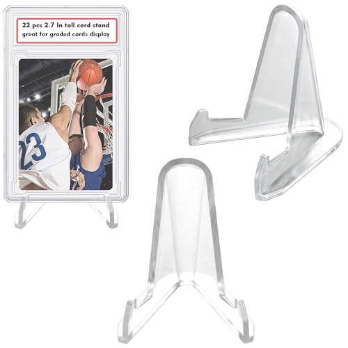 LRANFOW Thickened Acrylic Card Stands Mini Easel Holder, Sports Card Stands, Trading Graded Card Stand for Displaying Pocket Graded Card Challenge Medals Casino Chips, 22 Pack 2.7 Inch Tall Clear - size: 22 PCS / 2.7"