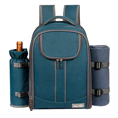 Hap Tim Picnic Basket Backpack for 4 Person with Blanket, Wine Holder, Cooler Compartment, Cutlery Set, Couples Gifts, Mr & Mrs Gifts, Bridal Shower Gifts, Registry Wedding Registry, Blue (3065-BL) - color: Blue, size: 4 person