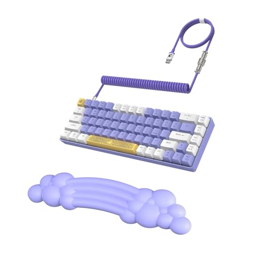 ZIYOU LANG 65% Wired RGB TKL Portable Mechanical Gaming Keyboard Purple Blue Switch with Coiled Cable and Purple Cloud Wrist Rest for PC Mac Gamer