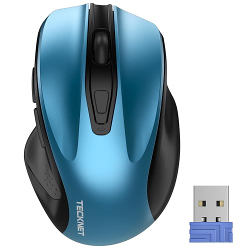 TECKNET Wireless Mouse, 2.4G Ergonomic Computer Mouse, 2600 DPI, Azure | Ergonomic Design with Side Grips, Adjustable DPI, 2-Year Battery, Compact Size, USB-A Plug & Play, Wide OS Compatibility - color: Azure