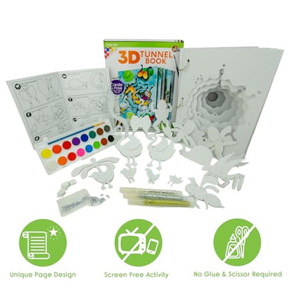 EyeConnect Crafts Pond 3D Tunnel Book – Hands-on Stationery Craft Kit | Build, paint, create a unique pop-in book with 12 posable animals! Screen-free STEAM activity, gift. No tools/glue needed, 8+ - color: Pond, size: Delux