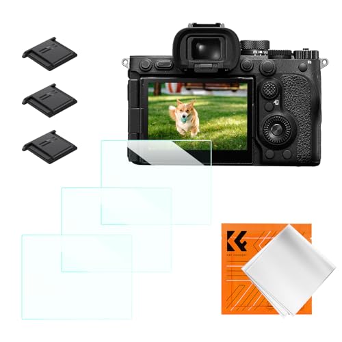 K&F CONCEPT 3 Pack Camera Screen Protector Compatible with Sony A7M5 A7R5, 0.3mm 9H Hardness Tempered Glass Cover Anti-Scratch Bubble-Free & Hot Shoe Cover - size: A7M5/A7R5