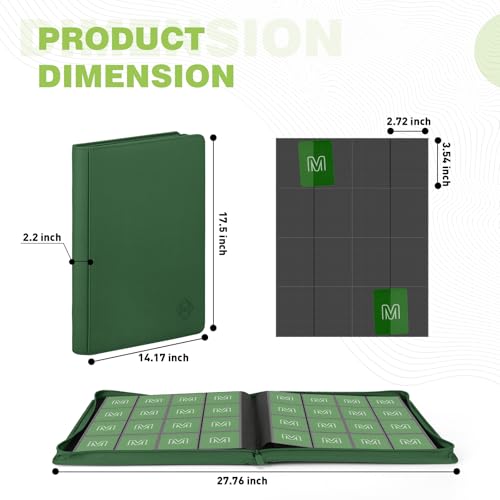 Premium Card Binder 16 Pocket,Trading Card Binder Holds up to 1000+Cards Sturdy Card Collection Album, Card Holder Folders for MTG, TCG, Game Cards & Sports Cards - color: 16 deep green