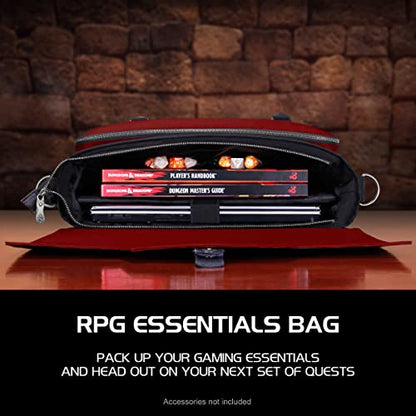 ENHANCE Collector's Edition RPG Player's Essentials DnD Bag - Dragon Hide Exterior Messenger Bag Fits 2-4 Books, Binders, Dice & Accessories, with 17 inch Laptop Slot, Battlemap Straps (Dragon Red) - color: Dragon Red
