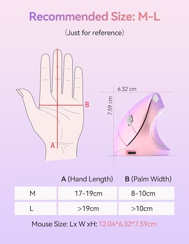 TECKNET Wireless Ergonomic Mouse, Rechargeable Wireless Vertical Mouse | Rechargeable, 2.4GHz USB Receiver, Silent Click, 6 Adjustable DPI up to 4800, 6 Buttons for Laptop, PC, Pink and Purple - color: Pink and Purple