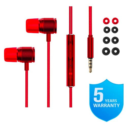 LUDOS Ultra Wired Earbuds in-Ear Headphones, 5 Years Warranty, Earphones with Microphone, Noise Isolating Ear Buds, Memory Foam for iPhone, Samsung, School Students, Kids, Women, Small Ears - Red - color: Red, style: 3.5 mm