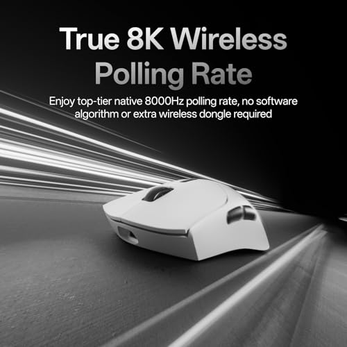 Rapoo VT7 Wireless Gaming Mouse, True 8K Wireless Polling Rate, 53g Lightweight, Up to 750 Hr Battery, Nordic nRF54L15 MCU, 100-Million Mechanical Switch, 10 Programmable Buttons, White - color: White