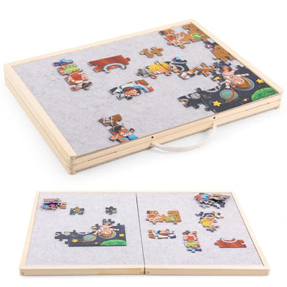 Woodtoe Small Puzzle Board with 2 Sizes, 16.1'' x 11.4'' Puzzles Board for 100 Piece, 16.1'' x 22.8'' Puzzle Table for 300 500 Jigsaw Puzzles, Wooden Felt Puzzle Tray for Kids 3+