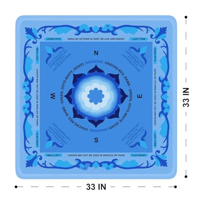 Neoprene Mahjong Mat with Rules, 33 x 33 in, Non-Slip, Blue | Noise-reducing table mat with carrying bag and 3 dice; for cards, poker, board games, tile games and dominoes - color: 33" Blue, size: 33"