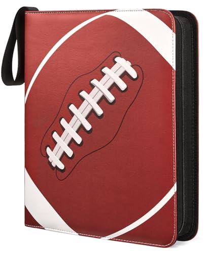 Fabmaker 9 Pocket Card Binder, PU Cover Trading Card Binder Holds 756 Cards | Premium 3 Ring Zipper Card Binder, Portable Baseball Card Binder, Collection Album for Game & Sport Cards, Football Style - color: Football Style