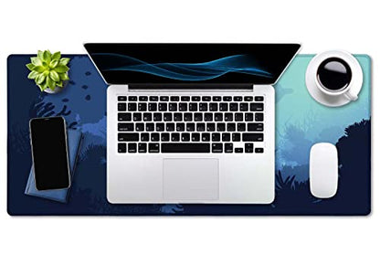 SSOIU Blue Ocean Big Turtle Desk Mat, Under The Sea Peaceful Extra Large Mouse Pad, Extended Gaming Mat 35.5" X 15.7", Large Non-Slip Rubber Base with Stitched Edges - color: Blue Ocean Big Turtle