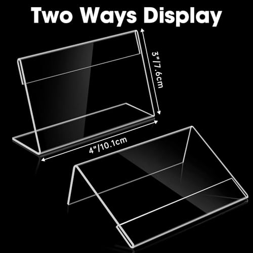 20 PCS Small Acrylic Sign Holder 4x3 inch, Small Acrylic Food Sign Labels for Party Buffet, Retail Price Display Holder, Clear Plastic Table Counter Top Stand for Name Card, Bakery, Wedding, Event Decor - size: 20PCS 4" X 3"(10.1X7.6)