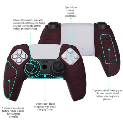 PlayVital Mecha Edition Wine Red Ergonomic Soft Controller Silicone Case Grips for ps5, Rubber Protector Skins with Thumbstick Caps for ps5 Controller - Compatible with Charging Station - color: Wine Red