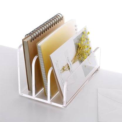 SANRUI Acrylic Mail File Organizer Sorters for Desk, 3 Upright Compartments Laddered Clear Desktop Vertical Letter Holder, Multifunction Envelope Folder Racks Holders for Office,Home, School - size: 3-Compartment ladder