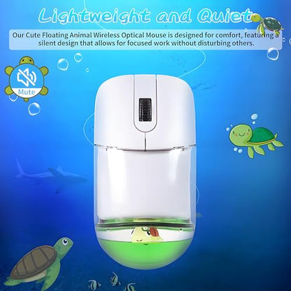 Wireless Mouse -Cute Clear Aqua Design, Water Mouse with Optical Precision, Silent Clicks, Lightweight & Floating Animal Transparent Retro Style for Home Office, Great for Kids & Adult(Turtle-Green) - color: Turtle-Green