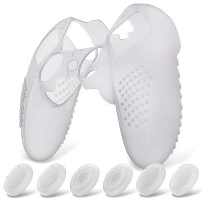 PlayVital 3D Studded Edition Anti-Slip Silicone Cover Case for ps5 Edge Controller, Soft Rubber Protector Skin for ps5 Edge Wireless Controller with 6 Thumb Grip Caps - Clear White - color: Clear White
