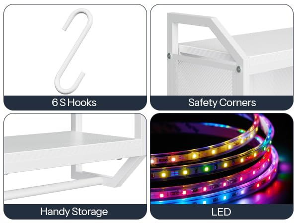 HOOBRO Gaming Floating Shelves with LED Lights, 28.7" LED Wall Mounted Shelf, 3-Tier Display Rack for Wall Storage, Floating Rack with Hanging Rod and 6 S-Hooks, for Gaming Room, White WT70DBJ01 - color: White