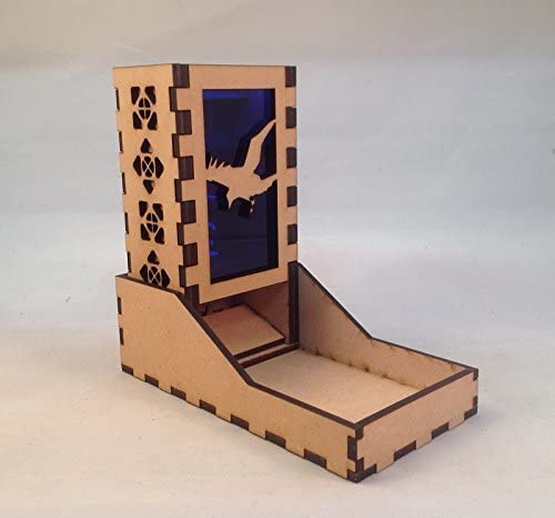 Raven Mini Dice Tower v1 Dark Blue Acrylic Window Laser Cut MDF Unique Fast Shipping
