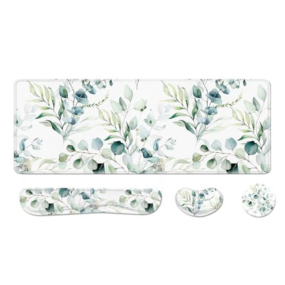 Desk Pad and Keyboard Wrist Rest, Large Mouse Pad + Keyboard Pad+Mouse Wrist Support, Non-Slip Desk Mat Protector for Office, Home 31.5×11.8 Inches Cute Flowers - color: Cute Flowers