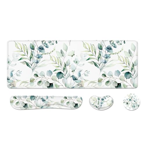 Desk Pad and Keyboard Wrist Rest, Large Mouse Pad + Keyboard Pad+Mouse Wrist Support, Non-Slip Desk Mat Protector for Office, Home 31.5×11.8 Inches Cute Flowers - color: Cute Flowers