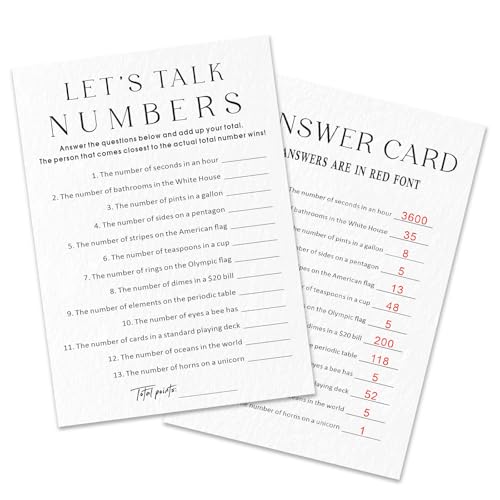 Adult Party Games & Bachelorette Birthday Games, Office — Let's Talk Numbers - 30 Icebreaker Cards and 1 Answer Card Add Laughter and Conversation to Any Celebration (5" x 7") - A07 - color: Let's Talk Numbers