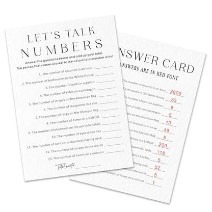 Adult Party Games & Bachelorette Birthday Games, Office — Let's Talk Numbers - 30 Icebreaker Cards and 1 Answer Card Add Laughter and Conversation to Any Celebration (5" x 7") - A07 - color: Let's Talk Numbers