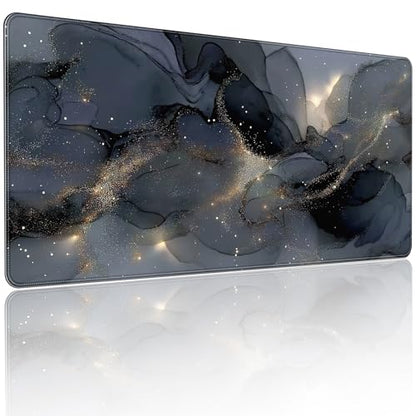 Extended Gaming Mouse Pad, Navy Blue Marble Pattern, 35.4 x 15.7 inches, XXL Extra Large Desktop Pad, Non-Slip Base, Waterproof, Suitable for Home Gaming and Office Use - color: Gray Marble Design