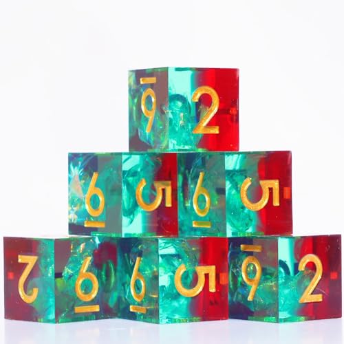Generic 6PCS 16mm D6 Resin dice Set Dice for DND Dungeons and Dragons Role Playing Game (Green + Red) - color: Green + Red