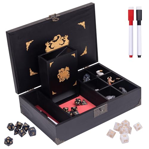 Dice Box with Dice Tower and Rolling Tray, 4 in 1 Dice Holder Storage Case for Tabletop RPG Games, Dice & Miniatures Organizer Gift for D&D, Pathfinder, MTG