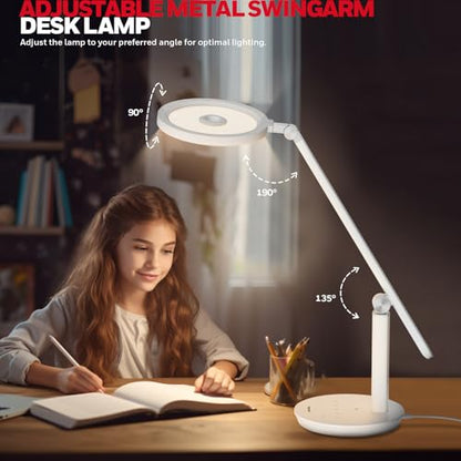 Honeywell H6 Desk Lamp for Home Office, Dimmable Reading Table Light, White | Sunturalux CRI≥97, RG0 Low Blue Light, Flicker-Free, 800LM Dimmable with Timer for Webcam, Study, Office & Bedroom - color: White