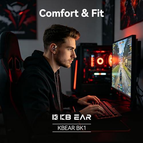 2026 Latest erabuds,KBEAR BK1 Wired Gaming Earbuds,10mm Single DD in Ear Monitor,HiFi Headset Wired Earbuds IEM Earphones with Detachable Cable for Gaming/Music/Video (White, 3.5 with mic) - color: E