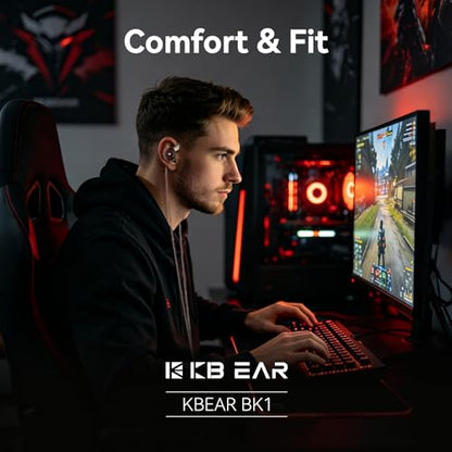 2026 Latest erabuds,KBEAR BK1 Wired Gaming Earbuds,10mm Single DD in Ear Monitor,HiFi Headset Wired Earbuds IEM Earphones with Detachable Cable for Gaming/Music/Video (White, 3.5 with mic) - color: E