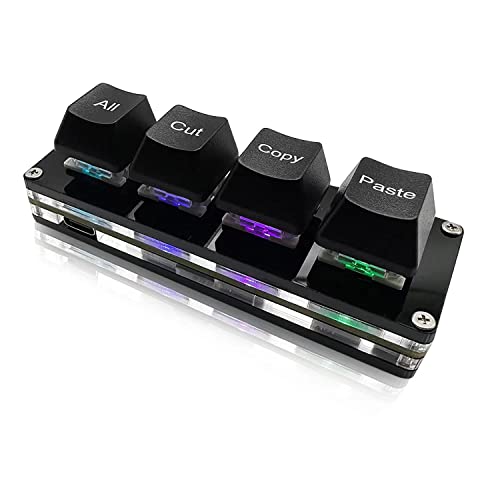 BTXETUEL Mini 4-Key Select-All Cut Copy Paste Macro Pad Ctrl A X C V Shortcut One Handed Keyboard RGB Gaming Mechanical Keyboard OSU Keypad Programmable Keyboard for Working and Gaming. (Black) - color: Black
