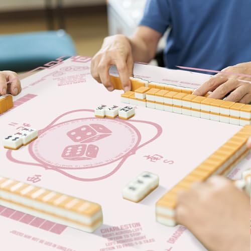 Oudain Chinoiserie Mahjong Tablecloth Florals Card Table Cloth 55x 55 Inch Square Tablecloth Game Table Cover with Game Rules for Mahjong Beginners, Card, Board Tile Games (Pink and Green) - color: Pink and Green