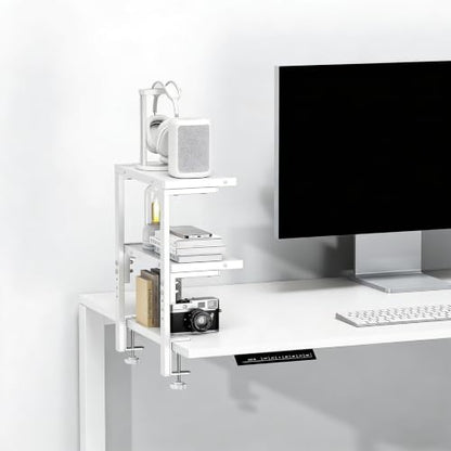 2-Tier Desk Shelf | Desk Organization Expandable Clamp on Desk Shelf Desktop Accessories for Offices and Game Rooms (White) - color: White
