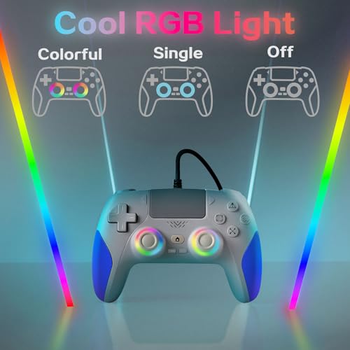 IWGAME RGB Wired Controller for PS-5/PC, Gaming Controller Support Programmable/Remap Turbo Functions, Hall Effect Trigger, Dual Vibration, 3.5MM Audio Jack, Compatible with PS-5/PS-4/PC/MAC/IOS/Android/Steam Deck(Blue,90 Inch) - color: Blue