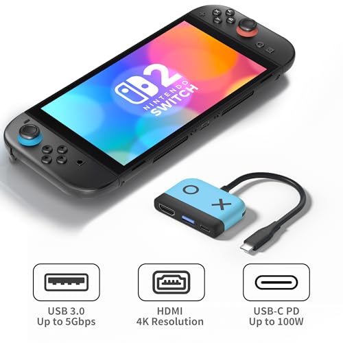 Switch Dock for Nintendo Switch 2,Portable TV Docking Station Replacement with 4K/60HZ HDMI TV USB 3.0 Port and USB C Charging,Compatible with Nintendo Switch 1/2/OLED Steam Deck - color: Blue