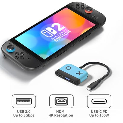 Switch Dock for Nintendo Switch 2,Portable TV Docking Station Replacement with 4K/60HZ HDMI TV USB 3.0 Port and USB C Charging,Compatible with Nintendo Switch 1/2/OLED Steam Deck - color: Blue