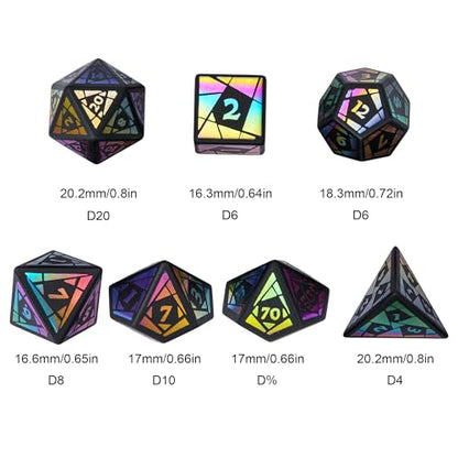 UDIXI Obsidian Gemstone Dice Set Stone DND Dice Rainbow for Tabletop Games | Natural Stone, Premium Gift Box, DM Gift, for Dungeons and Dragons Role Playing Games - color: Obsidian (Colorful Pattern)