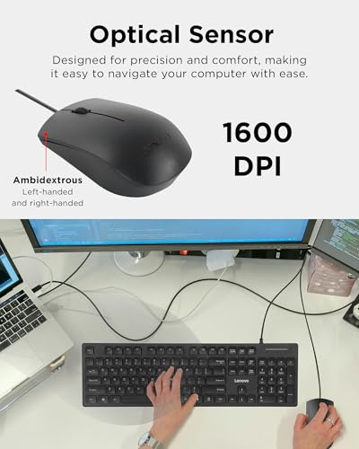 Lenovo 305 USB-C Wired Keyboard & Mouse Combo, Black, Spill-Resistant, Narrow Border, Adjustable Tilt, Full-Size Keyboard & Mouse, Compatible with Laptop, PC, Tablet, USB-C Connectivity Gaming Office - style: 305 USB C - Mouse + Keyboard
