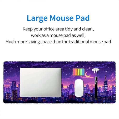 Japanese Anime Gaming Mouse Pad Pixel City Skyline Neon Large Gaming Mouse Mat with Stitched Edges,Non-Slip Waterproof Rubber Base Mous Mat 31.5"x11.8" Office Computer Keyboard Laptop Home - color: Japanese Anime_011, size: 11.8" x 31.5"